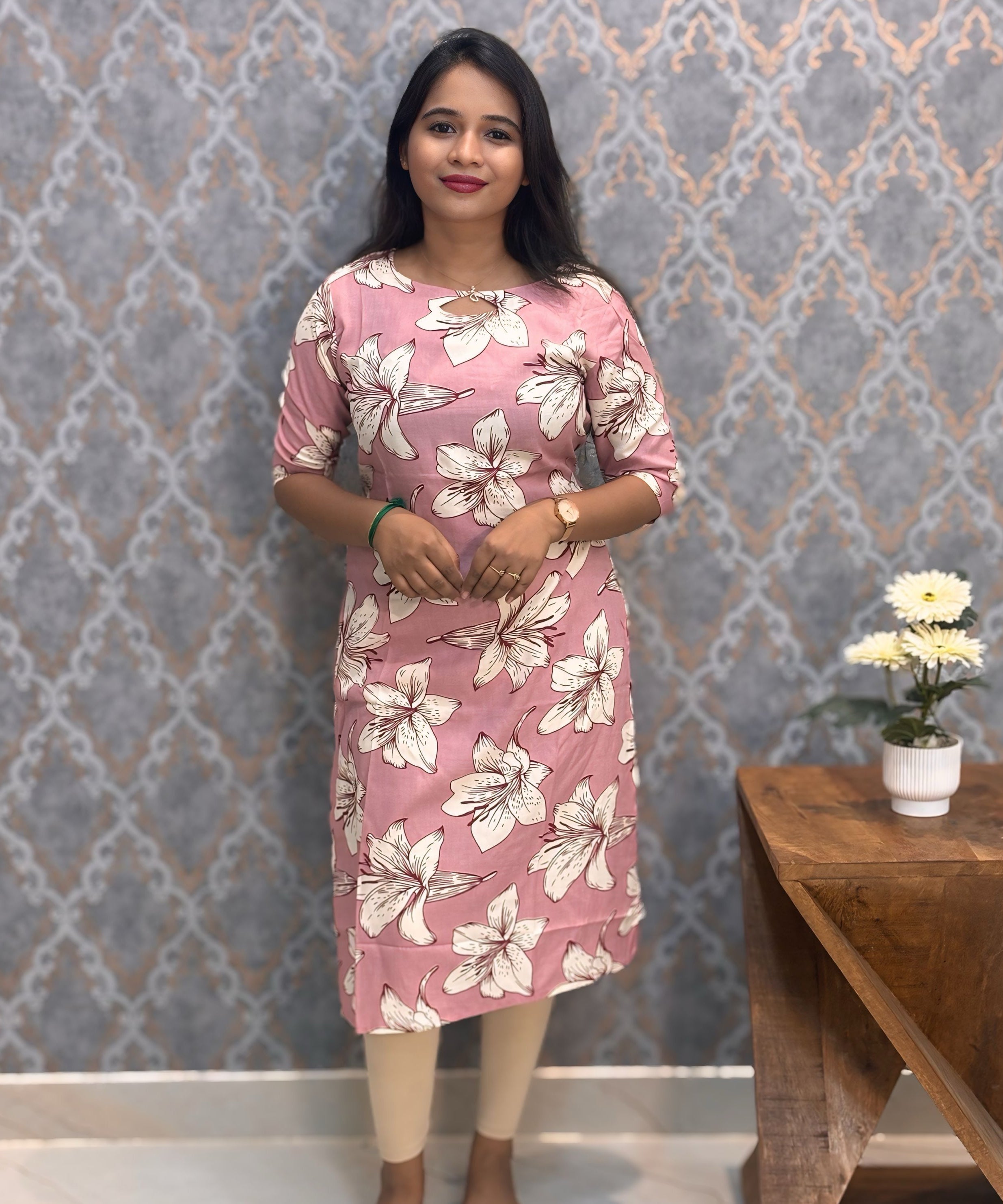 Dusty Rose Pink Color Rayon Kurti with Pocket / LSS209