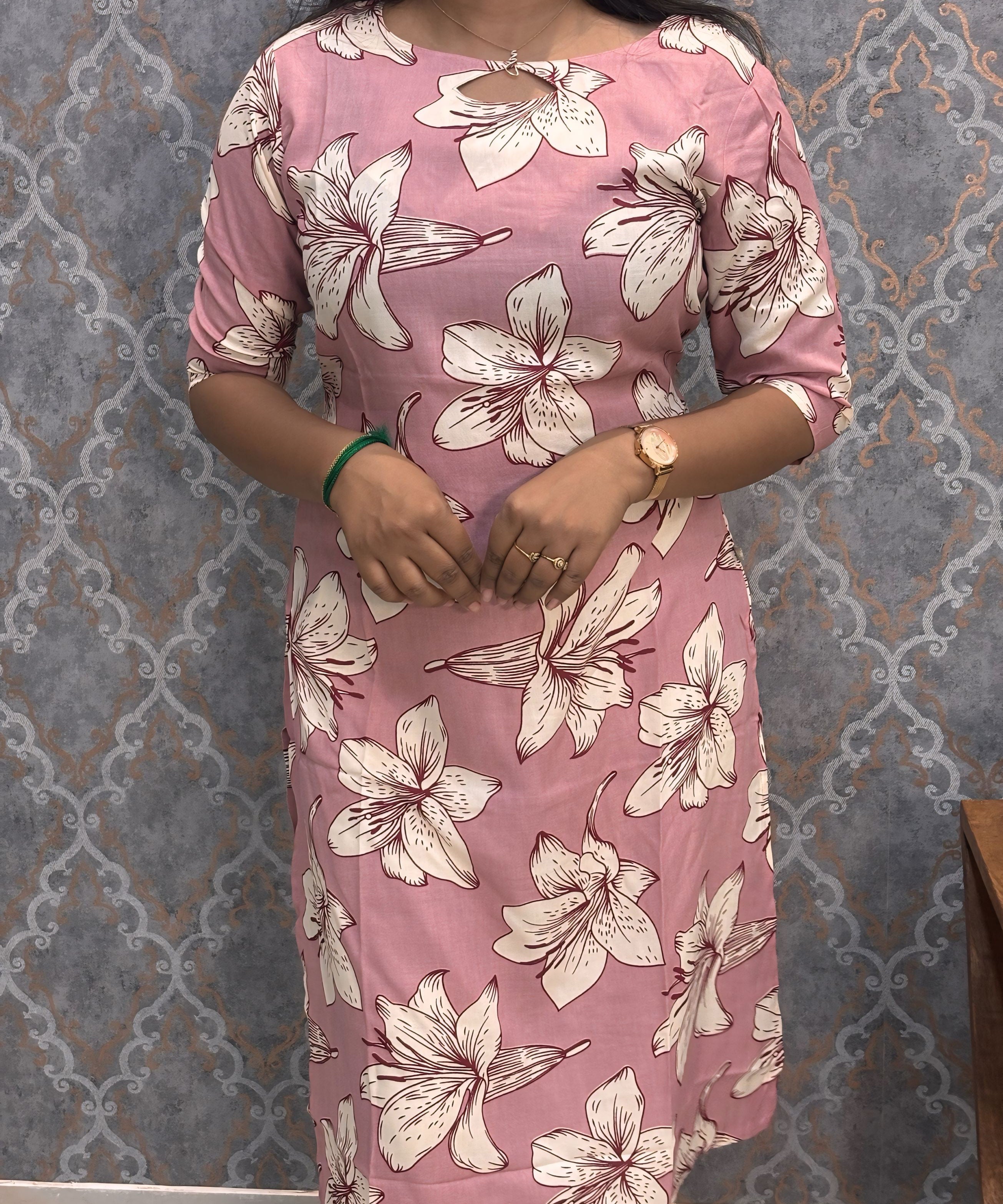 Dusty Rose Pink Color Rayon Kurti with Pocket / LSS209
