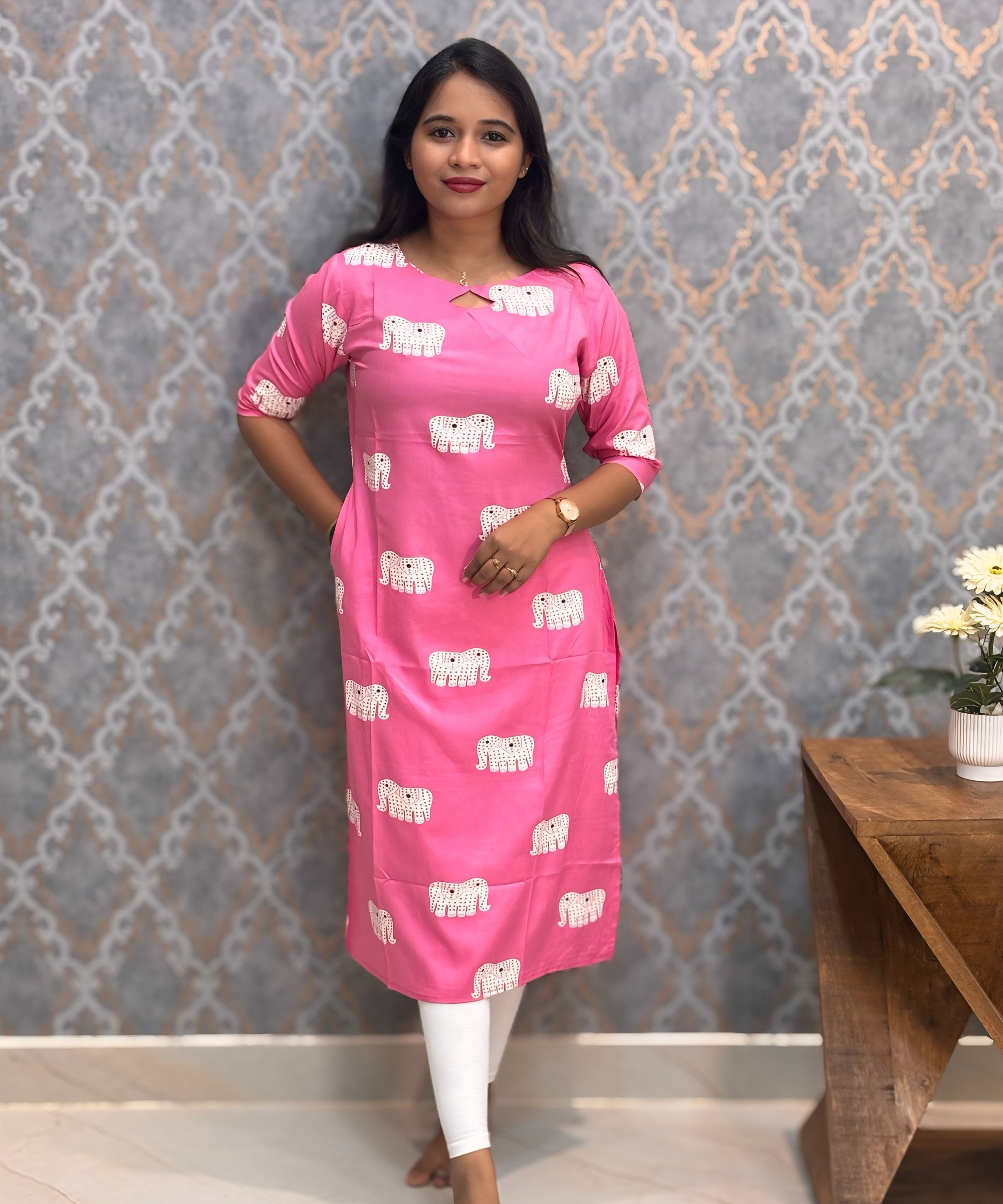 Lite Pink Color Rayon Kurti with Pocket / LSS209