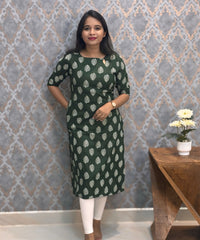 Bottle Green Color Rayon Kurti with Pocket / LSS209
