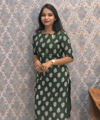 Bottle Green Color Rayon Kurti with Pocket / LSS209