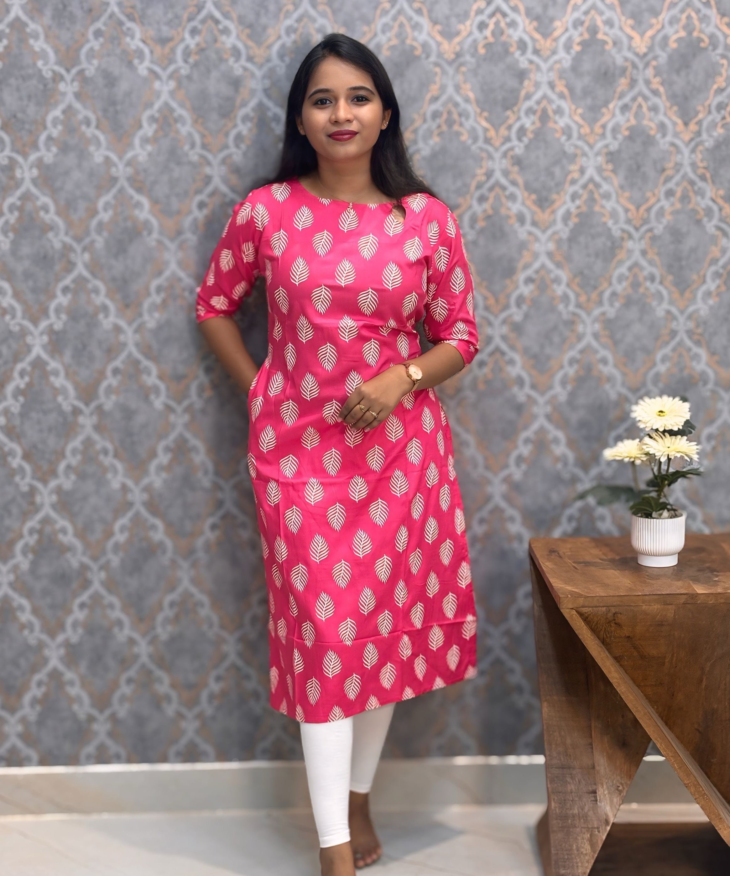 Pink Color Rayon Kurti with Pocket / LSS209