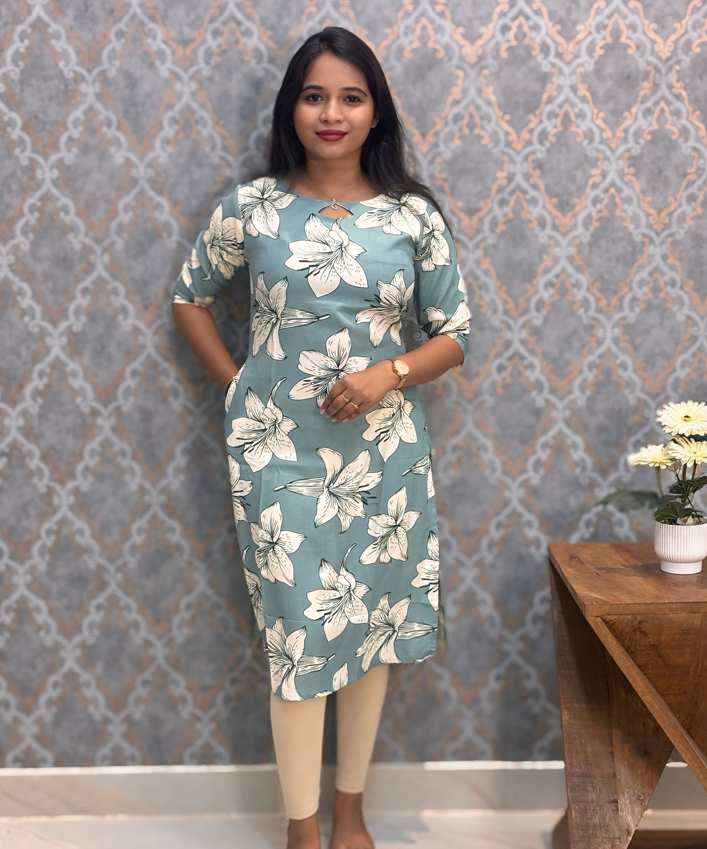 Soft Pastel Mint Green Color Rayon Kurti with Pocket / LSS209
