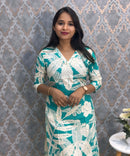 Green and Beige Color Floral Rayon Straight Cut V Neck Kurti with Pocket / LSS172