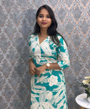Green and Beige Color Floral Rayon Straight Cut V Neck Kurti with Pocket / LSS172