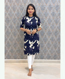 Dark Purple Color Elbow Sleeve Rayon Straight Cut Chinese Collar Kurti with Pocket / ESS276