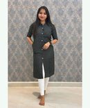 Black Color Elbow Sleeve Rayon Straight Cut Chinese Collar Kurti with Pocket / ESS276