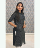 Black Color Elbow Sleeve Rayon Straight Cut Chinese Collar Kurti with Pocket / ESS276
