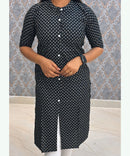 Black Color Elbow Sleeve Rayon Straight Cut Chinese Collar Kurti with Pocket / ESS276