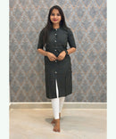 Black Color Elbow Sleeve Rayon Straight Cut Chinese Collar Kurti with Pocket / ESS276