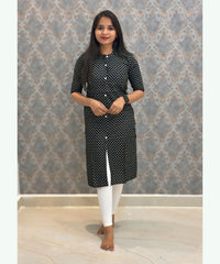 Black Color Elbow Sleeve Rayon Straight Cut Chinese Collar Kurti with Pocket / ESS276
