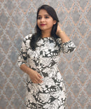 Black and Beige Color Rayon Straight Cut Kurti with Chinese Collar Neck / LSS162