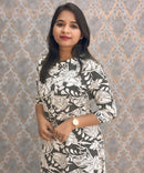 Black and Beige Color Rayon Straight Cut Kurti with Chinese Collar Neck / LSS162