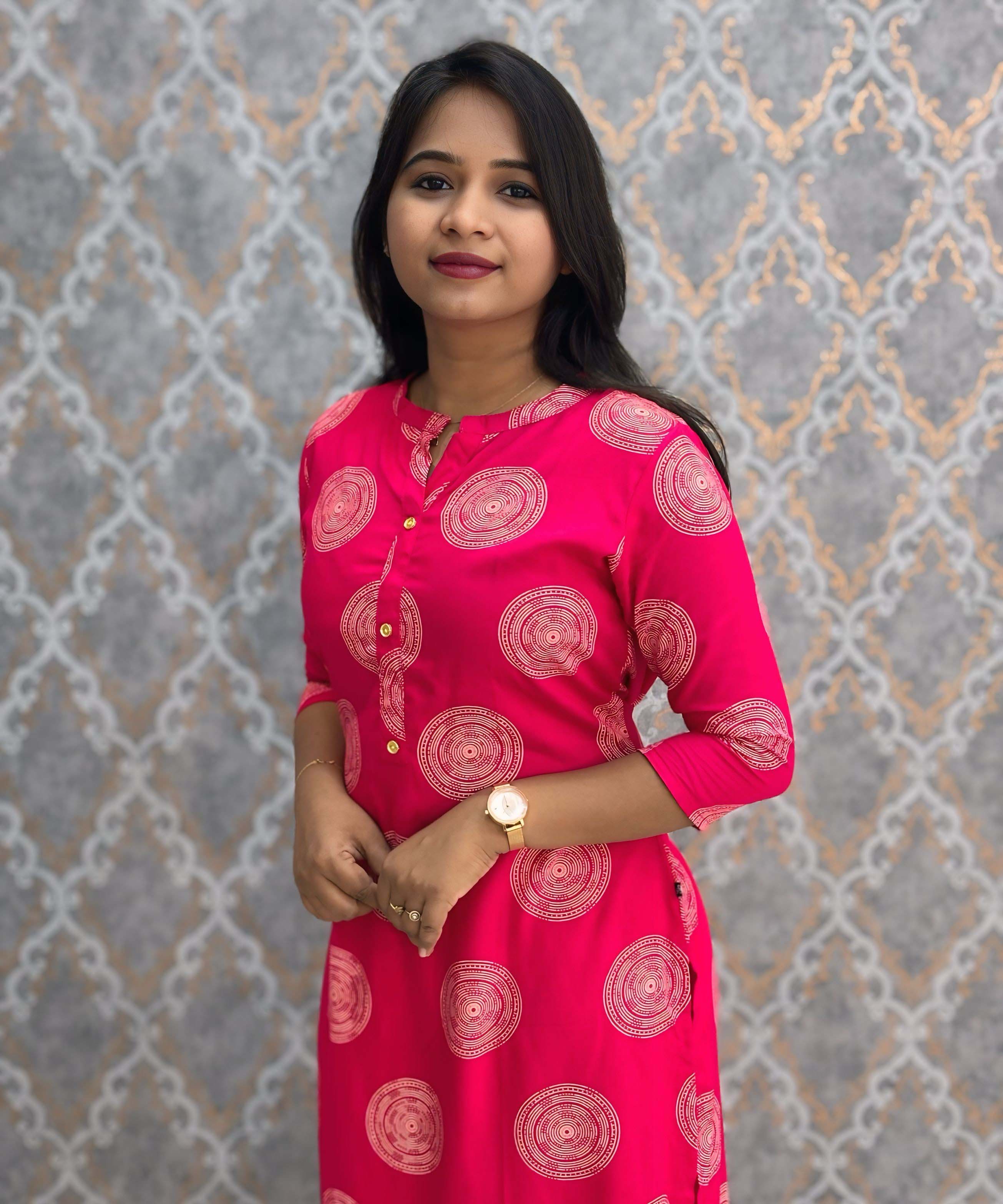 Dark Pink Color Rayon Straight Cut Kurti with Chinese Collar Neck / LSS162