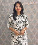 Black and Beige Color Rayon Straight Cut Kurti with Chinese Collar Neck / LSS162