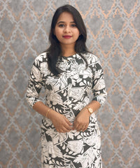 Black and Beige Color Rayon Straight Cut Kurti with Chinese Collar Neck / LSS162