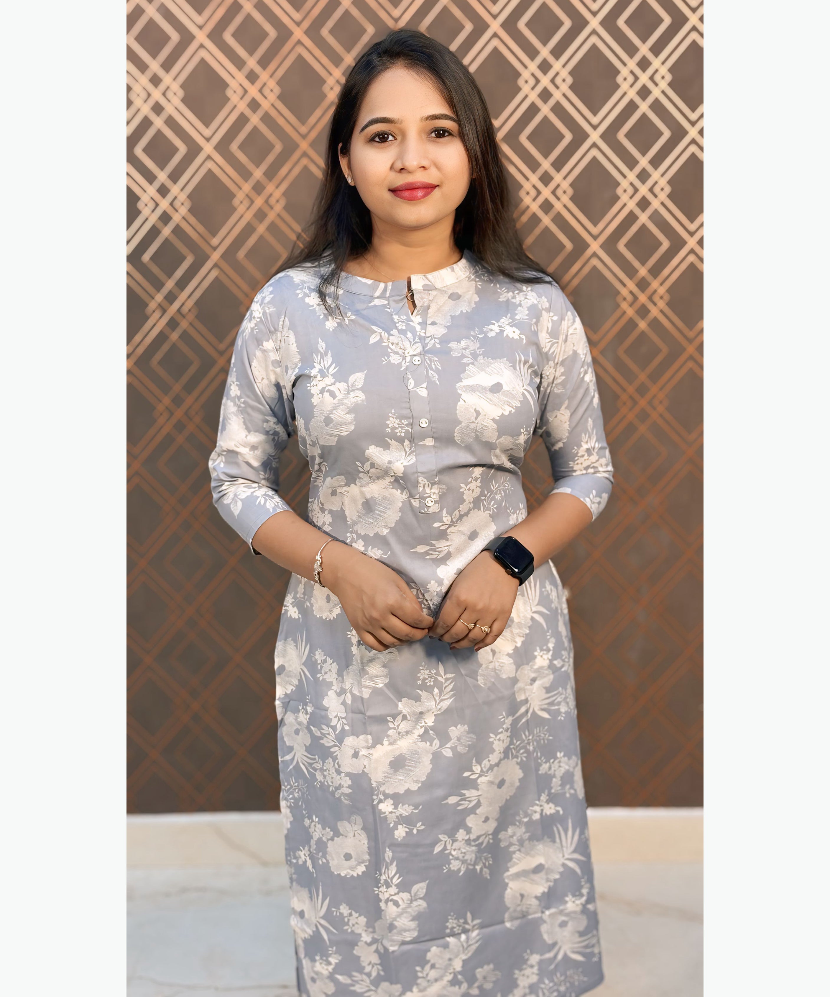 Lite Navy Blue Color Rayon Straight Cut Kurti with Chinese Collar Neck / LSS162