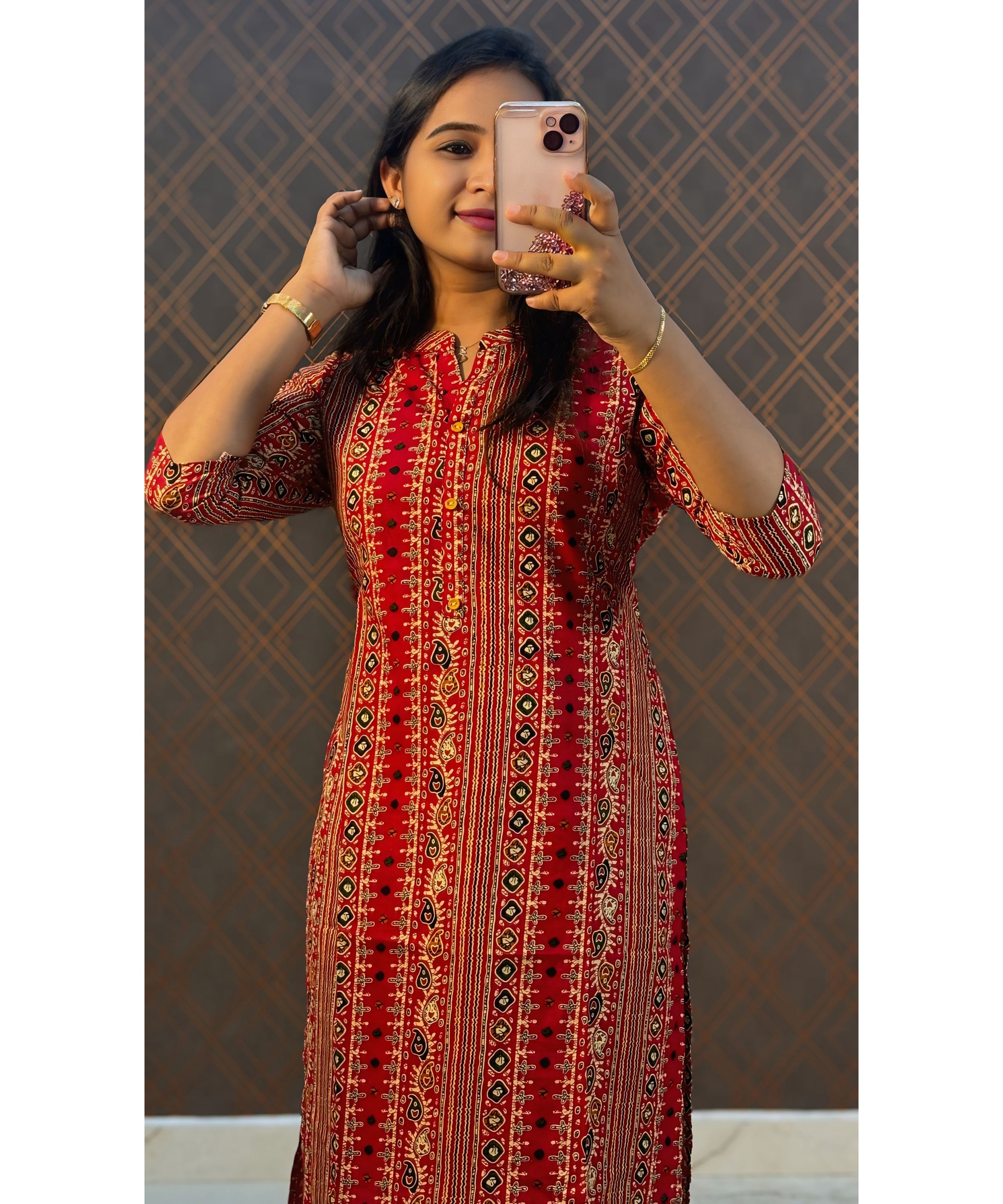 Red Flex Cotton Straight Cut Kurti / LSS195