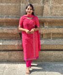 Reddish Pink(Pink with Orange) and Purple Color Premium Handloom Mangalagiri Cotton Salwar Set with Pocket / PC005