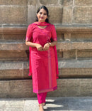 Reddish Pink(Pink with Orange) and Purple Color Premium Handloom Mangalagiri Cotton Salwar Set with Pocket / PC005