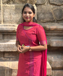 Reddish Pink(Pink with Orange) and Purple Color Premium Handloom Mangalagiri Cotton Salwar Set with Pocket / PC005