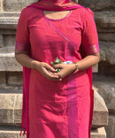 Reddish Pink(Pink with Orange) and Purple Color Premium Handloom Mangalagiri Cotton Salwar Set with Pocket / PC005