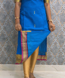 Rich Royal Blue and Pink Premium Handwoven Kodambakkam Ragam Kurti and Dupatta / HL037