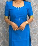 Rich Royal Blue and Pink Premium Handwoven Kodambakkam Ragam Kurti and Dupatta / HL037