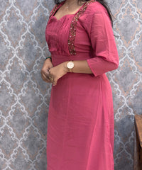 Rosewood Pink Premium Georgette with Handworked Aline Kurti / MSS023