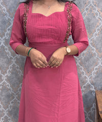 Rosewood Pink Premium Georgette with Handworked Aline Kurti / MSS023