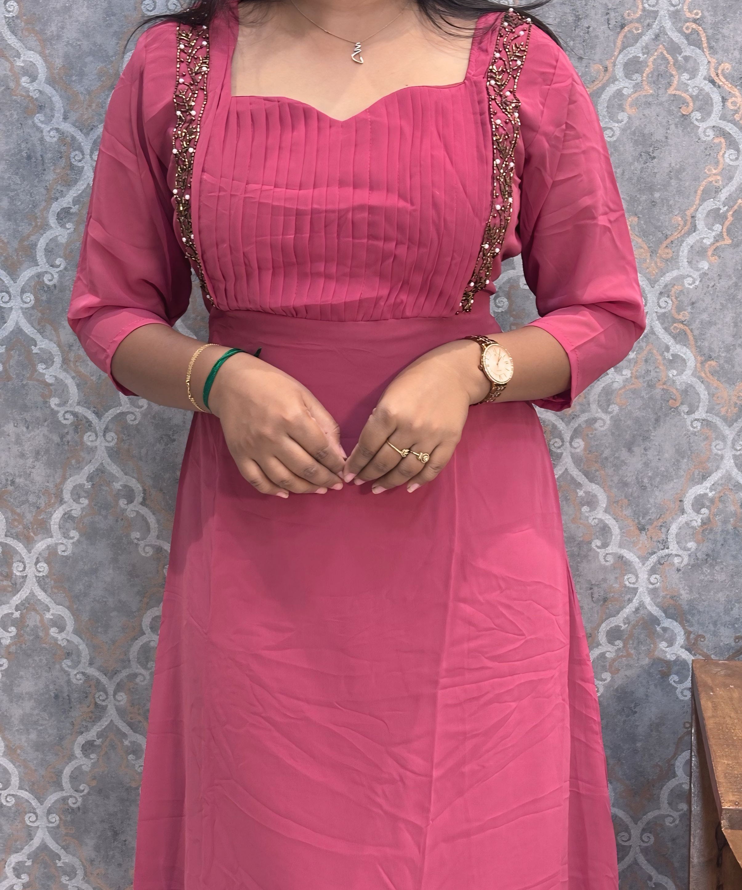 Rosewood Pink Premium Georgette with Handworked Aline Kurti / MSS023