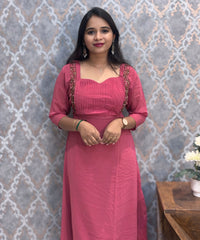 Rosewood Pink Premium Georgette with Handworked Aline Kurti / MSS023
