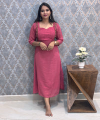 Rosewood Pink Premium Georgette with Handworked Aline Kurti / MSS023
