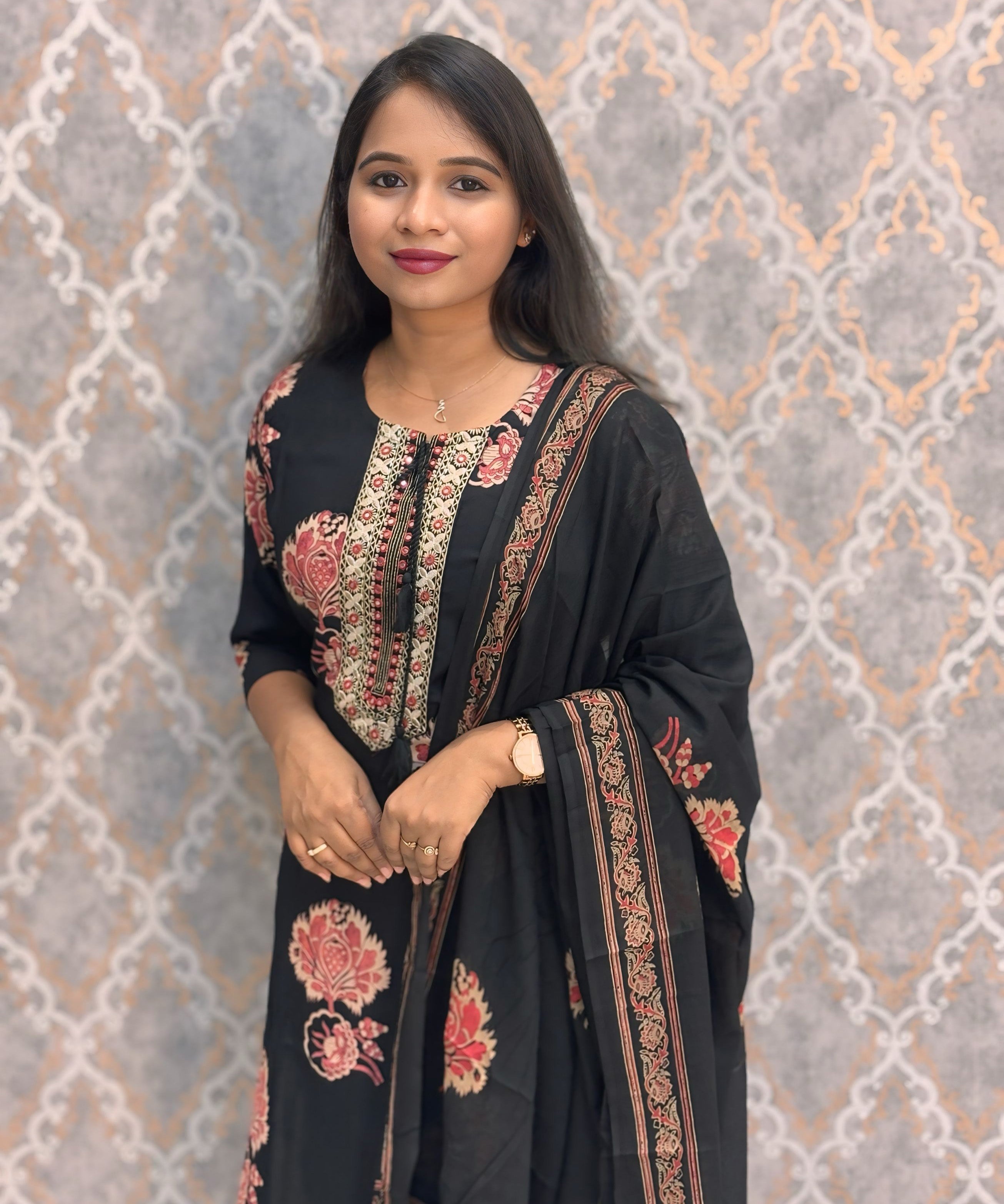 Black and Pink Color 3 Piece Salwar Set with Pocket / ESS382