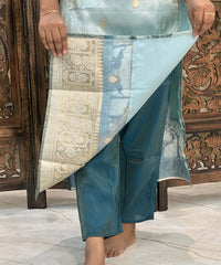 Sea Blue and Golden Color Designer Premium 3 Piece Salwar Set / ESS358