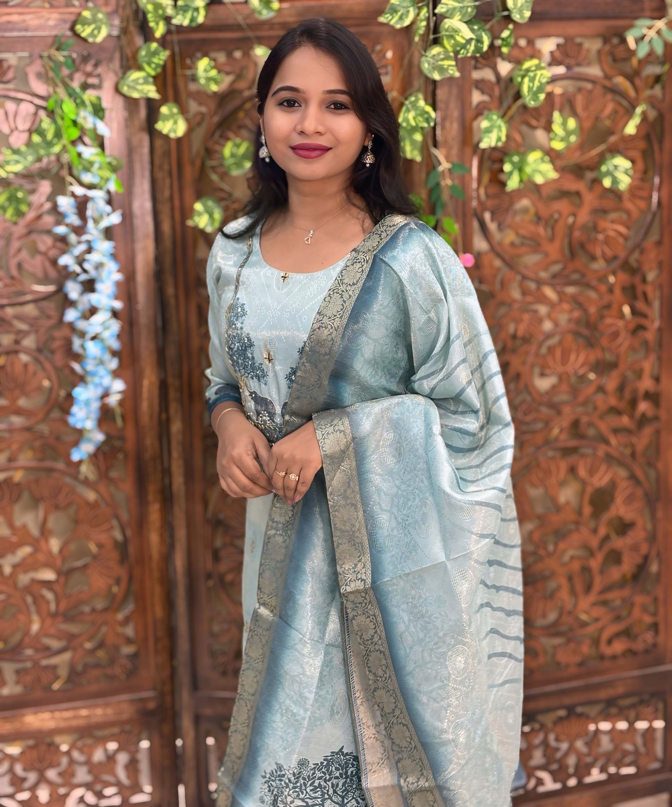 Sea Blue and Golden Color Designer Premium 3 Piece Salwar Set / ESS358