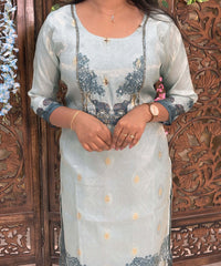 Sea Blue and Golden Color Designer Premium 3 Piece Salwar Set / ESS358