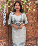 Sea Blue and Golden Color Designer Premium 3 Piece Salwar Set / ESS358