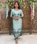 Sea Blue and Golden Color Designer Premium 3 Piece Salwar Set / ESS358