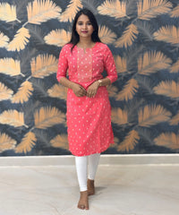 Pink Color Silk Cotton Straight Cut Kurti  / LSS169