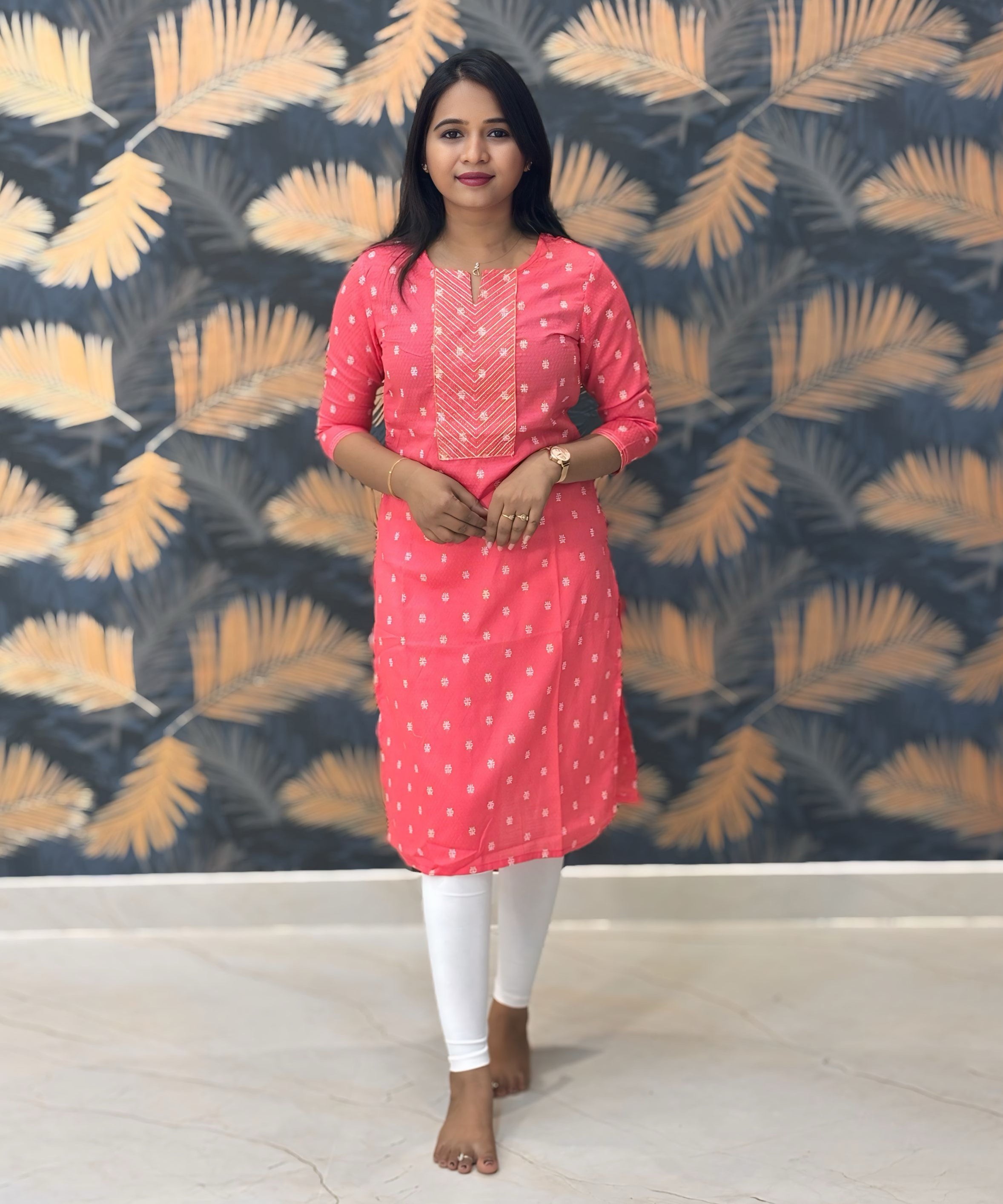 Pink Color Silk Cotton Straight Cut Kurti  / LSS169
