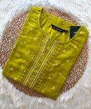 Yellowish Green Color Silk Cotton Straight Cut Kurti  / LSS169
