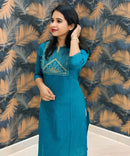 Rama Green Color Silk Cotton Straight Cut Kurti  / LSS169
