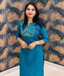 Rama Green Color Silk Cotton Straight Cut Kurti  / LSS169