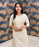 Beige Color Silk Cotton Straight Cut Kurti with Pocket / LSS169