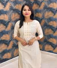 Beige Color Silk Cotton Straight Cut Kurti with Pocket / LSS169