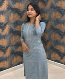 Gray Color Silk Cotton Straight Cut Kurti  / LSS169