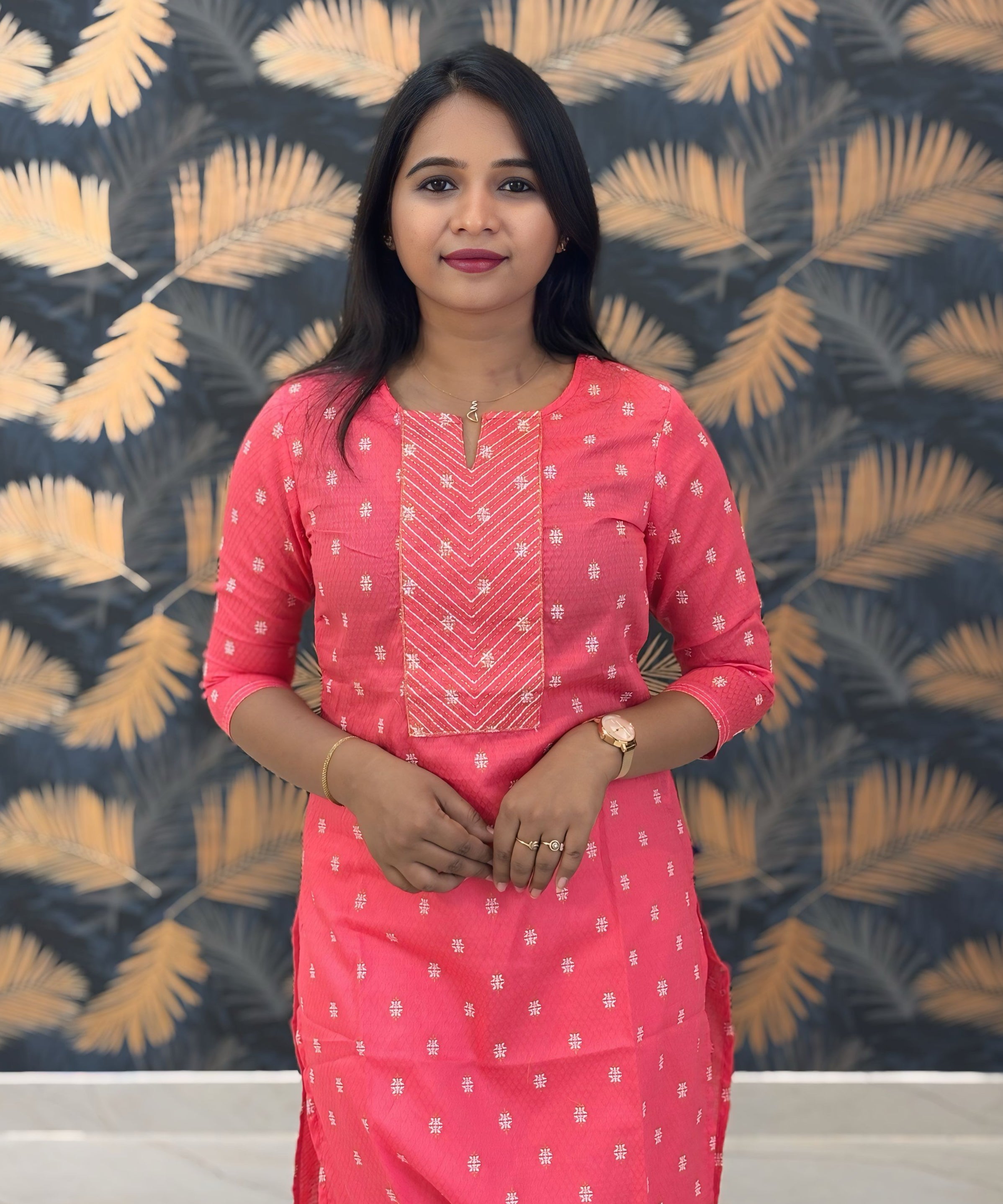 Pink Color Silk Cotton Straight Cut Kurti  / LSS169