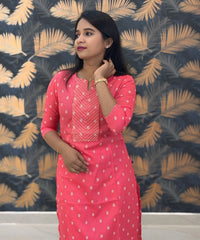 Pink Color Silk Cotton Straight Cut Kurti  / LSS169