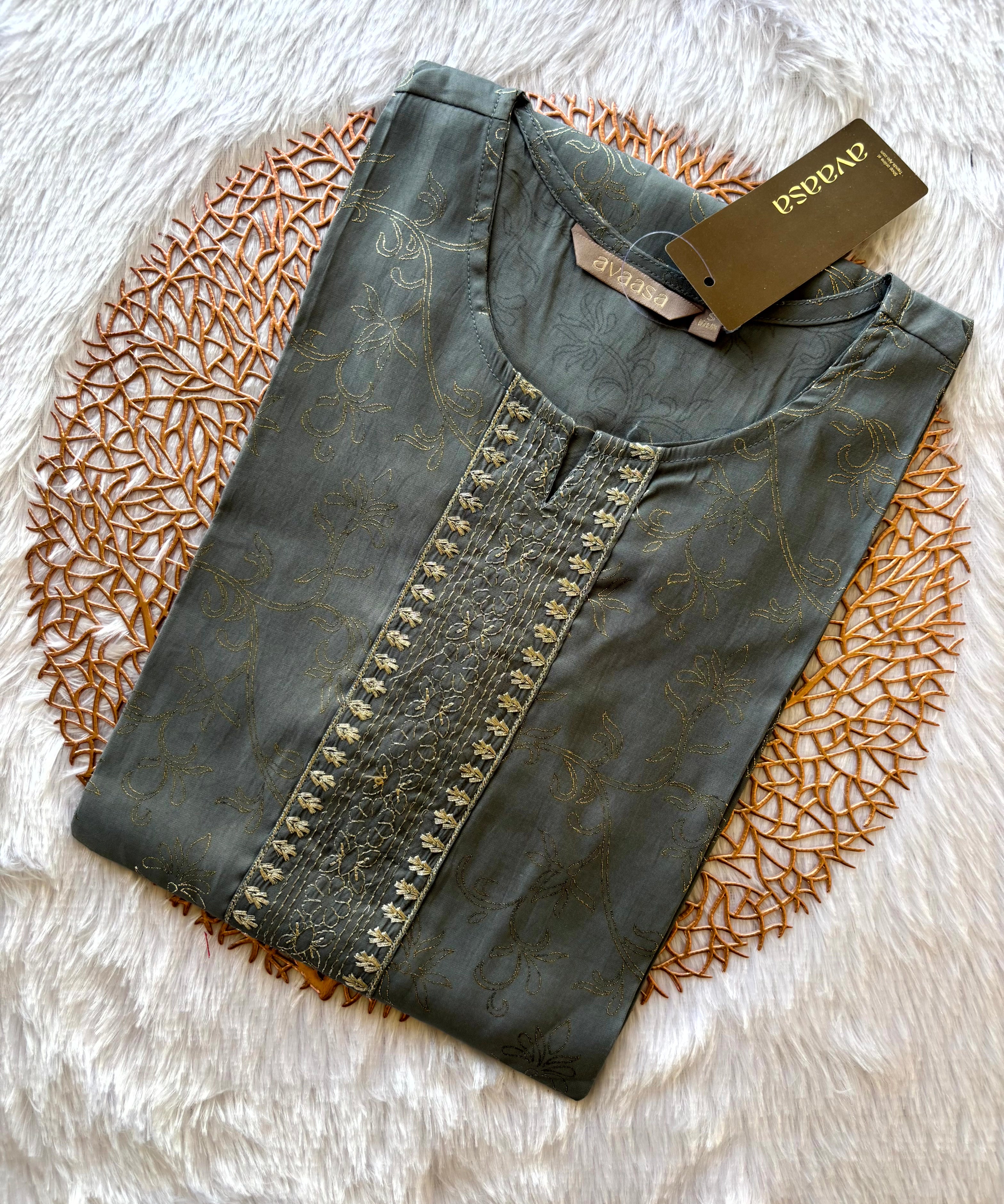 Gray Color Silk Cotton Straight Cut Kurti  / LSS169